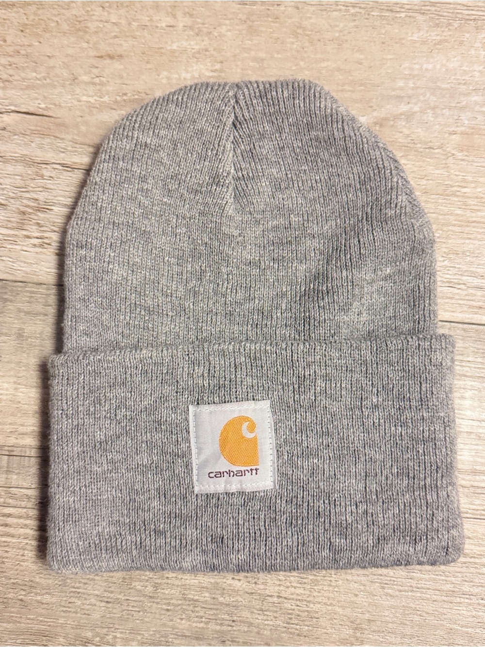 Carhartt Heather Gray Beanie with Yellow Logo Patch